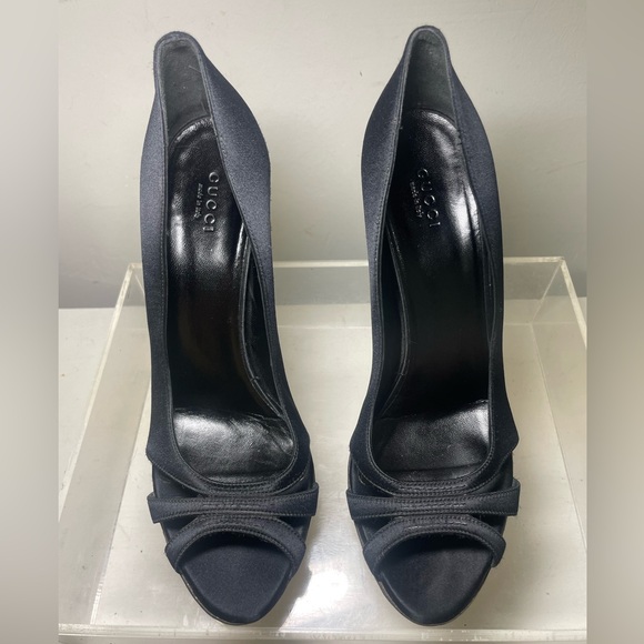 GUCCI satin bomboo heels peep toe platform sz 39.5 made in italy - Picture 1 of 16